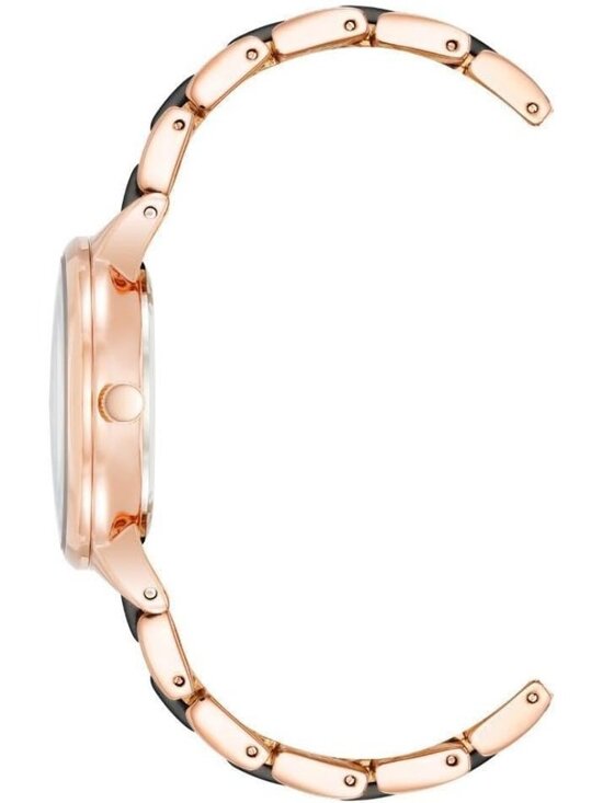 Anne Klein Women\'s Rose Gold Black Analog Quartz Resin Bracelet Luxury Watch